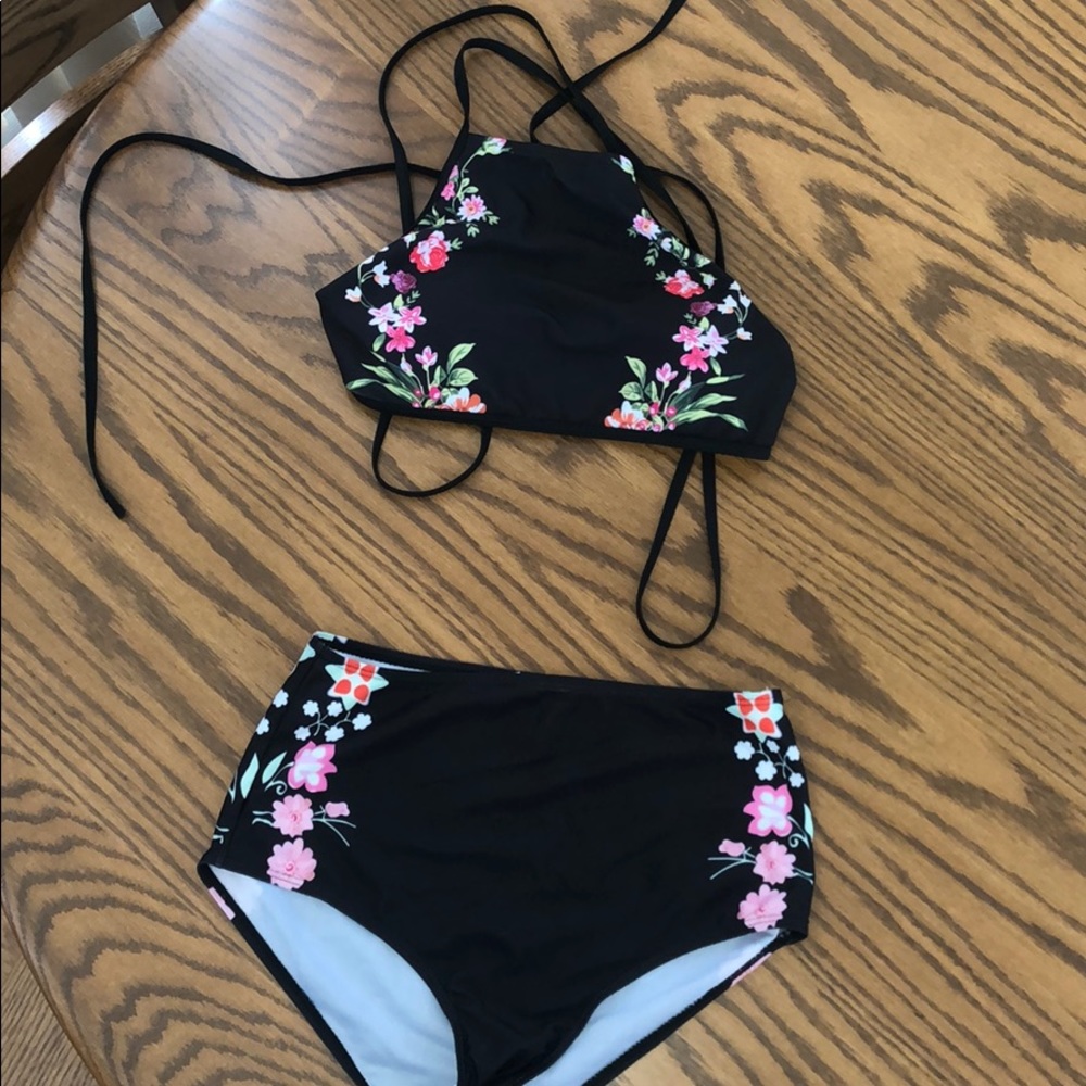Halter Top Tie Swimsuit w/ High Waisted Bottoms